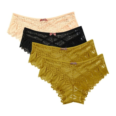Underwear for Women 4 Pack Seamless Underwear for Women Lace Thong Cheeky Panties Breathable Briefs Stretch High Cut Plus Size Ladies Bikini Thongs Woman Underwear Yellow 3XL