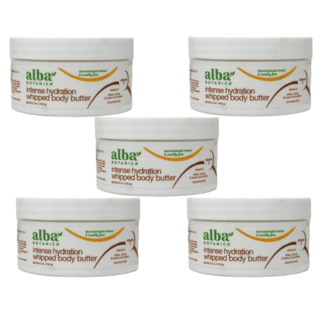 Alba Botanica Intense Hydration Whipped Body Butter with Shea, Cocoa & Kukui Nut Butters, 6.5 oz Pack of 5