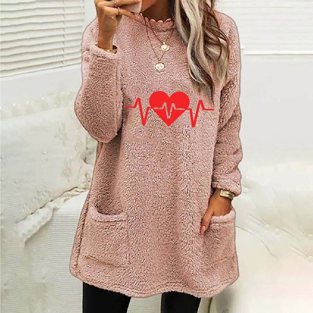 Neewe Women's Winter Warm Sherpa Lined Fleece Crewneck Sweatshirt Pullover Loungewear Tunic Tops