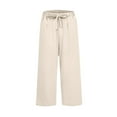 thumbnail image 6 of Capri Linen Pants for Women, Audhol Womens Daily Elastic Waist Pockets Straight Solid Color Casual Pants Loose 3/4 Long Trousers Ladies Linen Pants Beige M, 6 of 7