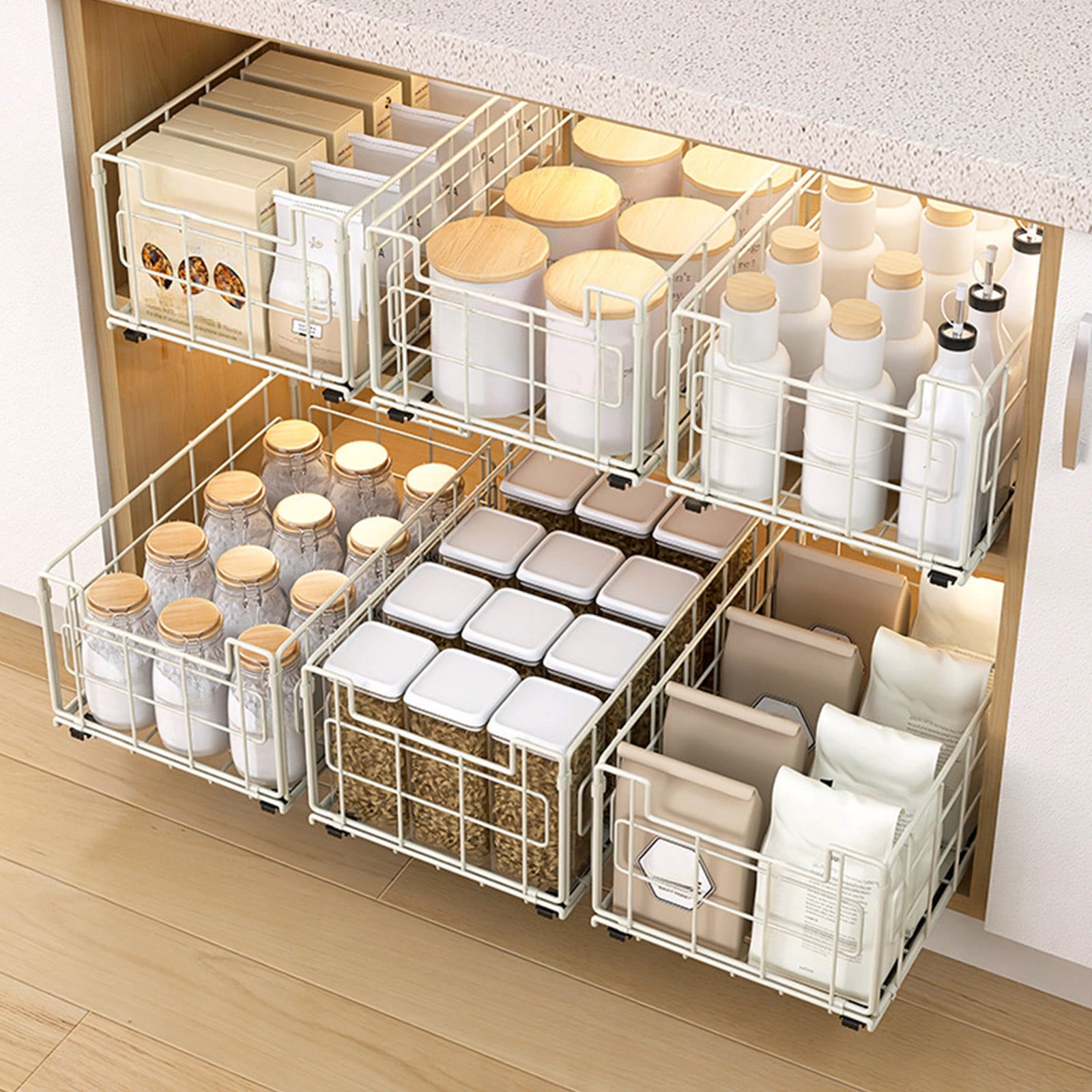 Simple Houseware Pull-Out Cabinet Sliding Basket Organizer, 6.3X13.2X8.5In, Ideal for Kitchen and Bathroom Cabinet Storage, Under Sink(White)
