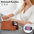 thumbnail image 6 of Allytechgroup iPhone 15 Plus Wallet Case, RFID Blocking Zipper Pocket Ring Holder Kickstand Bumper Shockproof Portable Durable Phone Case for Apple iPhone 15 Plus, Brown, 6 of 8