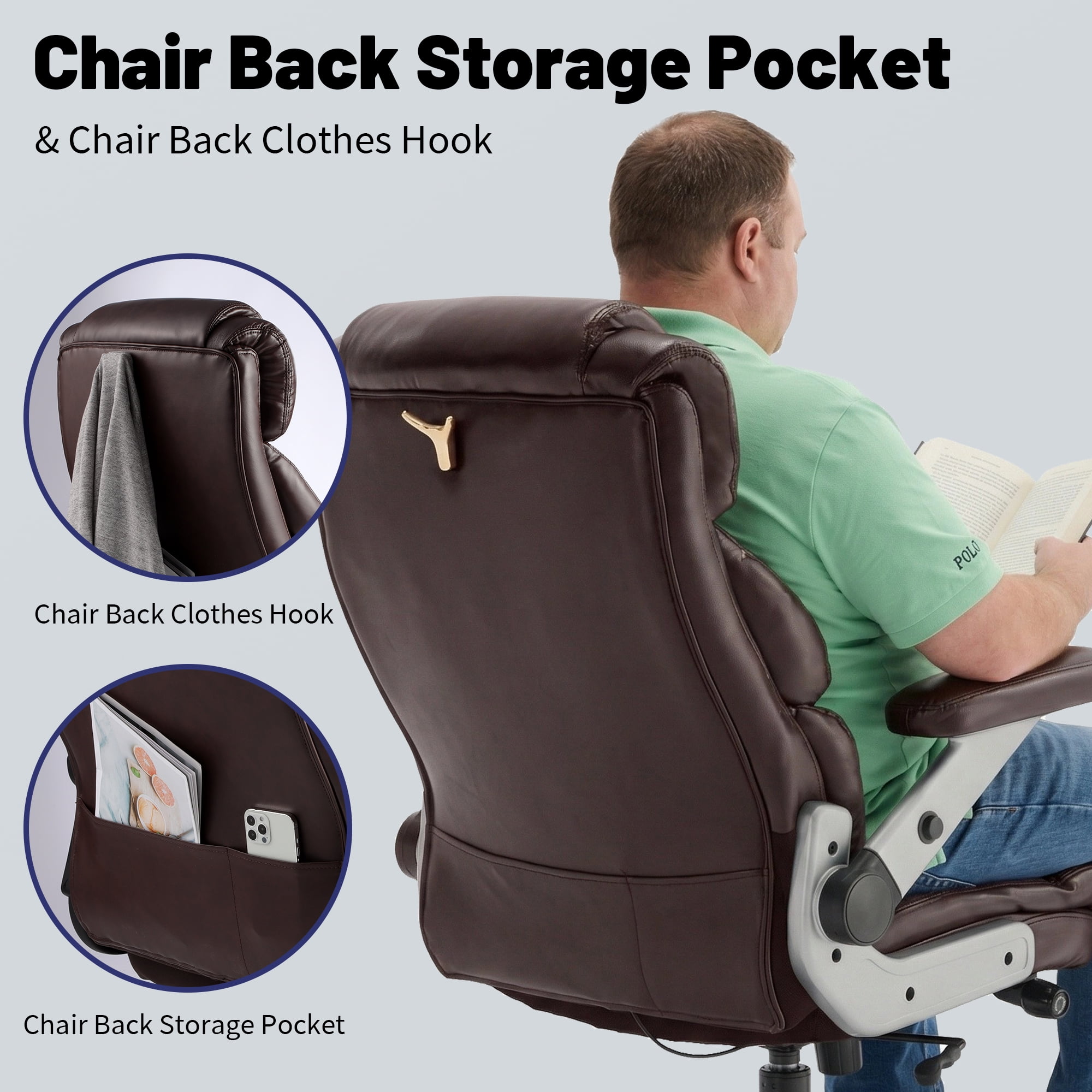 Qusaphy Big & Tall Office Chair 800LBS Heavy Duty - Ergonomic PU Leather Chair with 5D Armrests, 90°-120° Recline, Silent Wheels