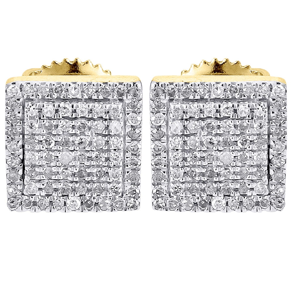 10k Gold Micro-Pave Square Shape Diamond Earrings Men/Ladies .05 .10 .15 .25