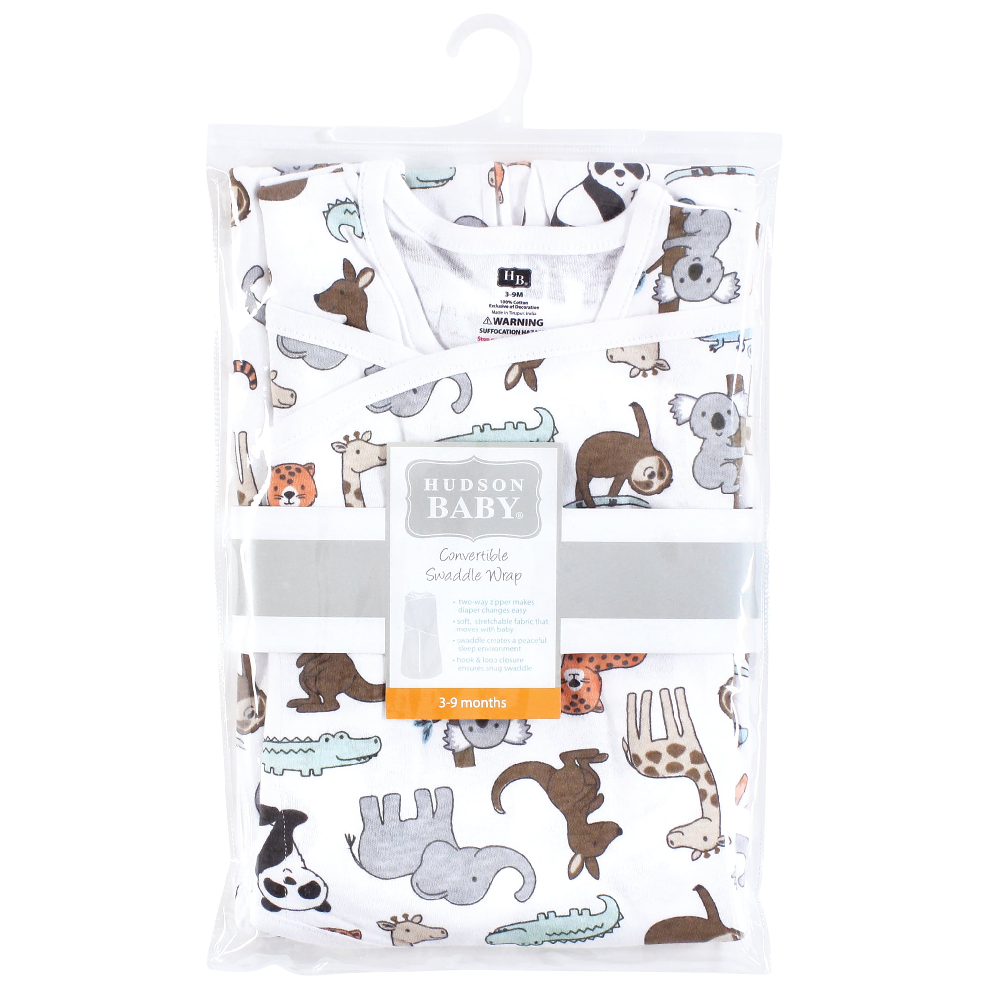Hudson Baby Convertible Swaddle Sleep Sack, Zoo Animals, 0-3 Months