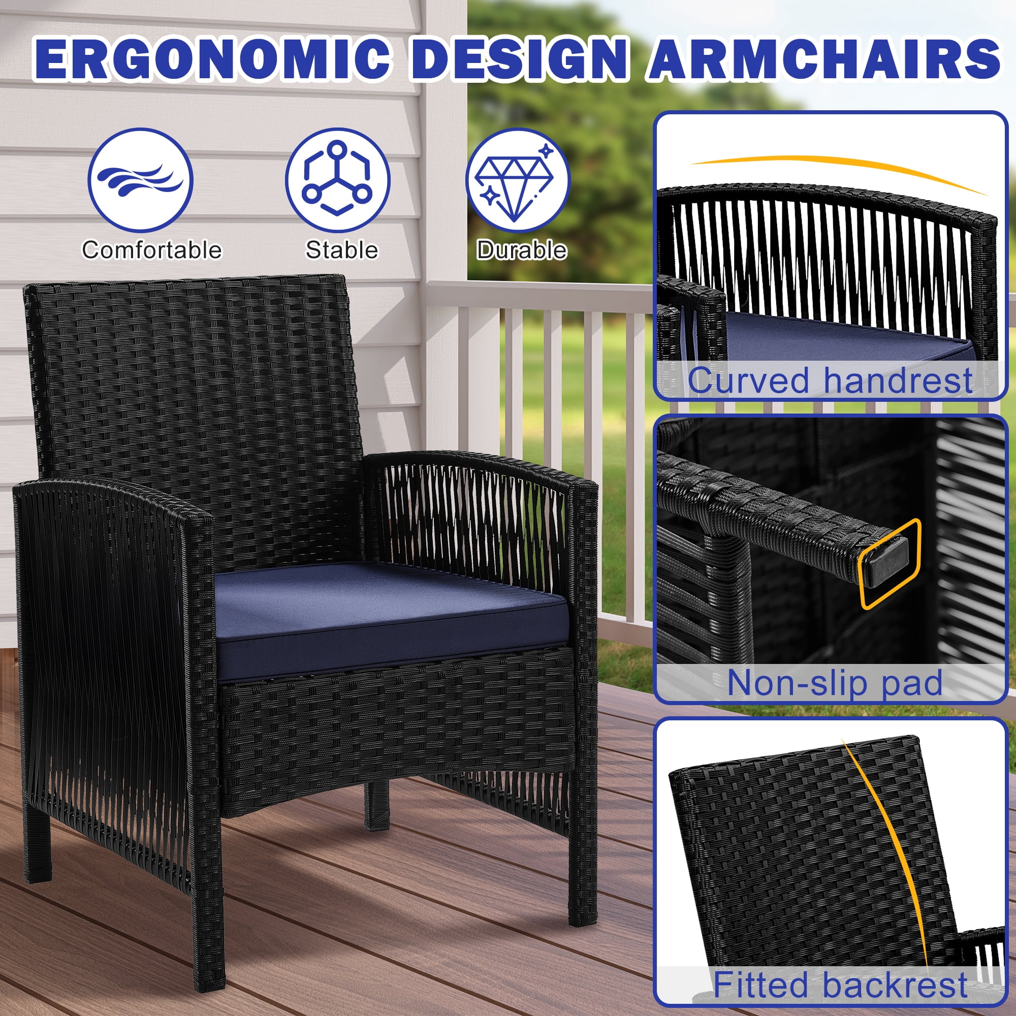 Patio Furniture Set on Sale, 4 Pieces Outdoor Rattan Conversation Sofa Set, All-Weather Wicker Patio Sets, Cushioned Sofa and Coffee Table for Garden Deck Courtyard, Nevy
