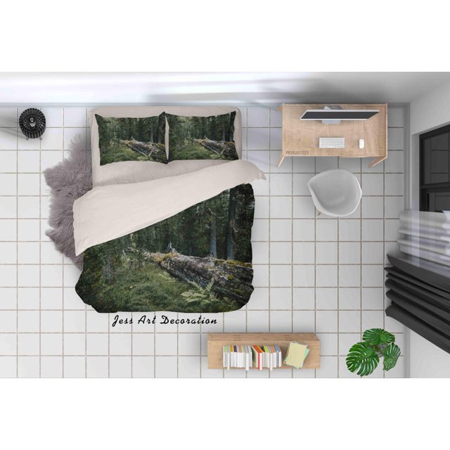 3D Bosque Verde Paisaje Funda de edredón Set Ropa de cama Set Funda nórdica Fundas de almohada 49