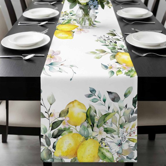 Summer Lemon Table Runner 70 Inches Long, Spring Floral Eucalyptus Leaves Botanical Kitchen Coffee Dining Table Decoration for Home Party Birthday Wedding Home Decor 13x70 Inches