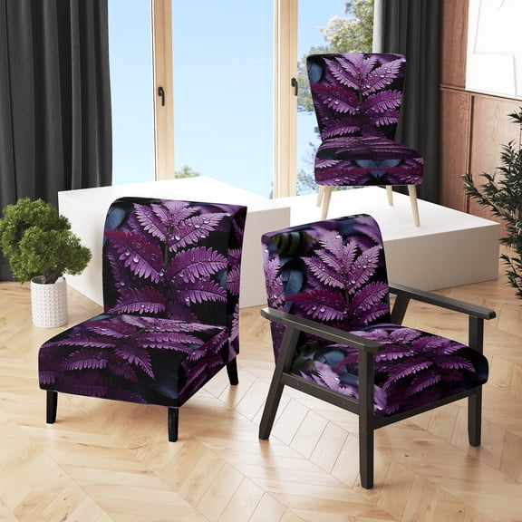 Designart "Amethyst Shadows Prupel Ferns wall art" Purple Ferns Upholstered Accent Chair - Modern Arm Chair For Bedroom