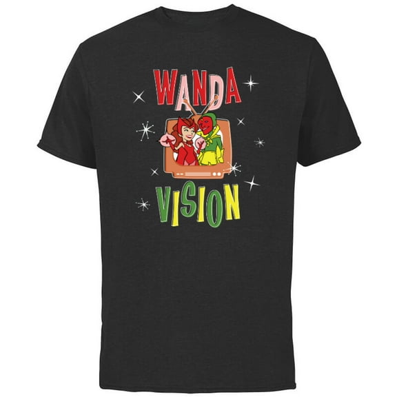 Marvel WandaVision Wanda & Vision Retro TV Artwork - Short Sleeve Cotton T-Shirt for Adults - Customized-Black