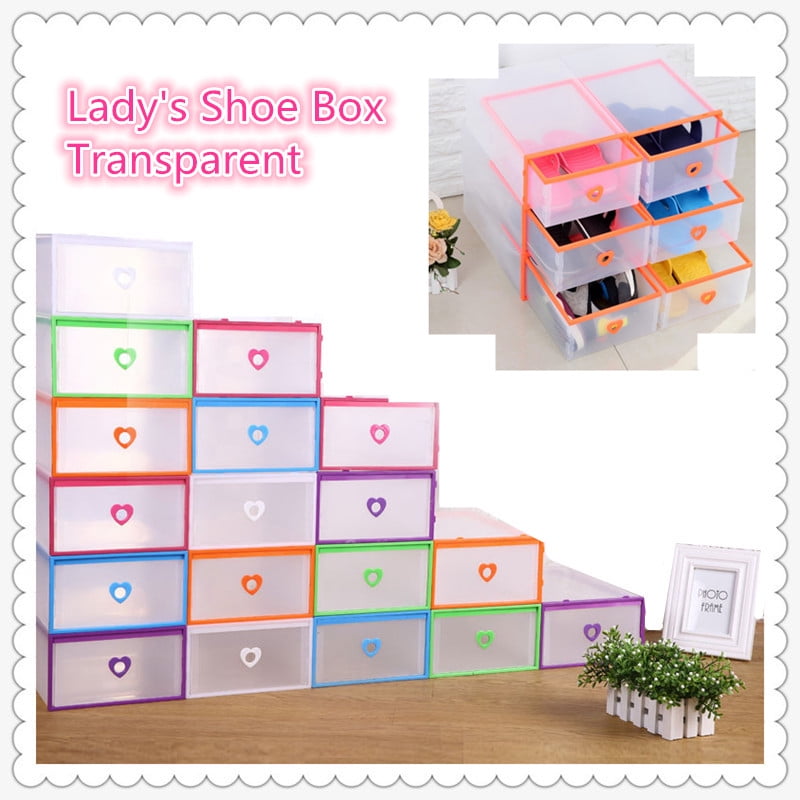 1PCS Foldable Clear Plastic Home Shoe Box Organiser Drawer Stackable