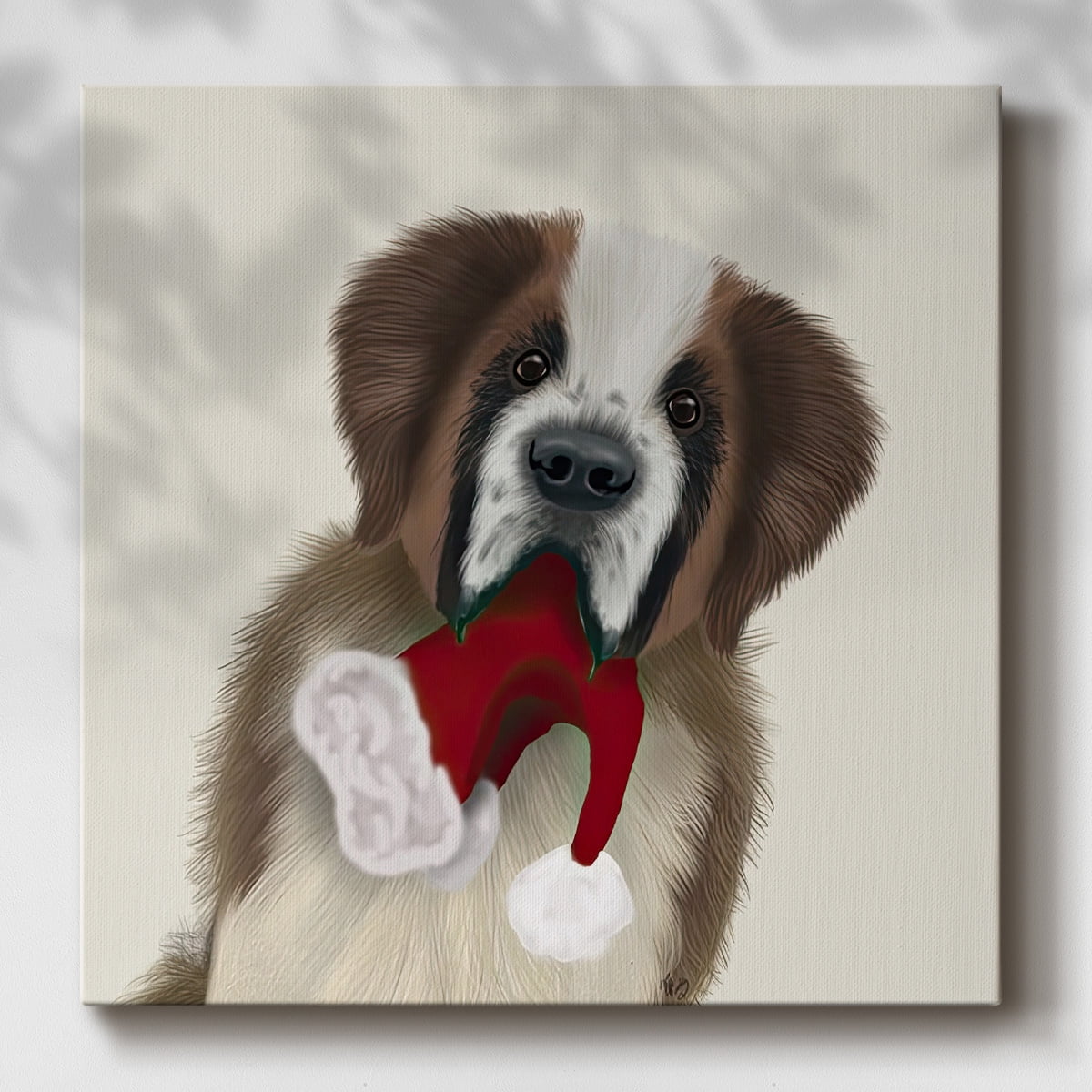 St Bernard and Christmas Hat- Gallery Wrapped Canvas