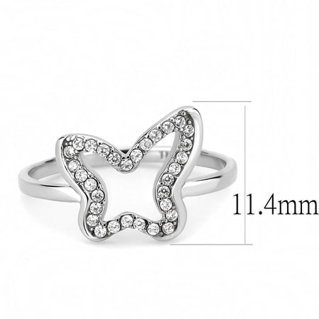 DA241 - High polished (no plating) Stainless Steel Ring with AAA Grade CZ in Clear