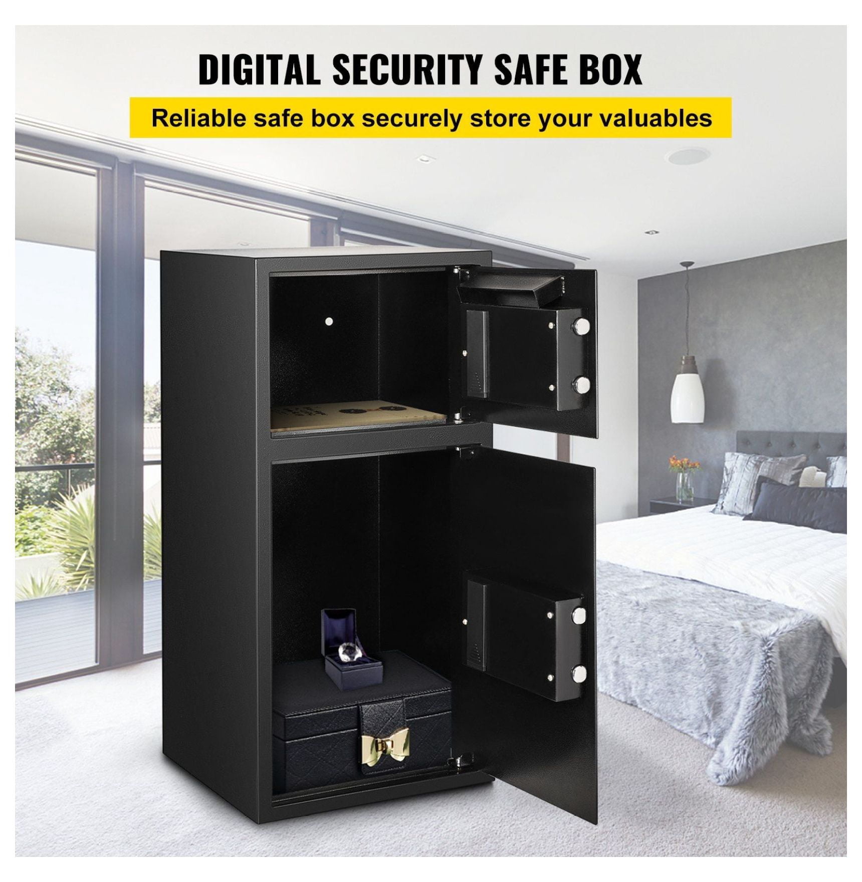 Large Double Door Safe Box 2.6 cu ft Steel Safe with Digital Lock for Money Gun Jewelry