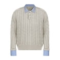 thumbnail image 4 of DHFJKG Mens Knit Jacquard Sweater 2 In 1 Turndown Collar Long Sleeve Loose Fit Textured-Knit Pullover Fall Winter Casual Jumper Tops, 4 of 4