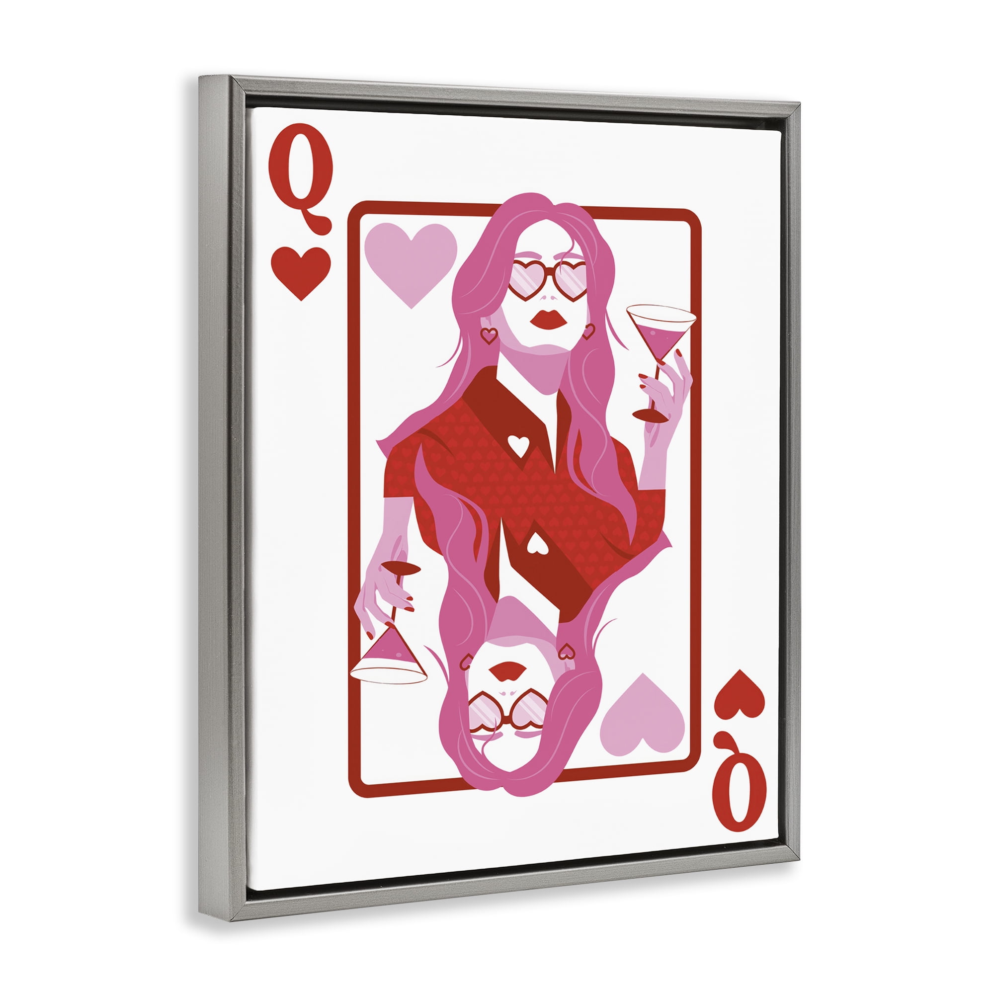 Stupell Industries Queen of Hearts Girl Entertainment Painting Gray Floater Framed Canvas Art Print Wall Art, 17 x 21