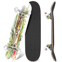 31'' Complete Skateboard 7 Layer Canadian Maple Double Kick Deck Skateboards Watercolor beautiful tiger sneaks jungle surrounded by flowers Skate Board for Beginner Adult Gifts