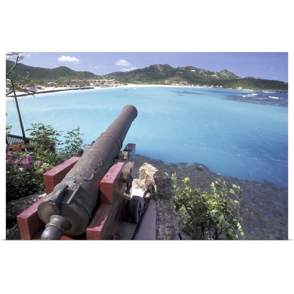 Great BIG Canvas | Rolled Dave Bartruff Poster Print entitled Caribbean, St. Barts, Cannon aiming into Bay of St. Jean