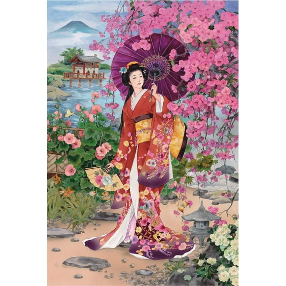 Funnybox Red Kimono Beauty Paintings by Haruyo Morita- Wooden Jigsaw Puzzles 1000 Piece for Teens and Family