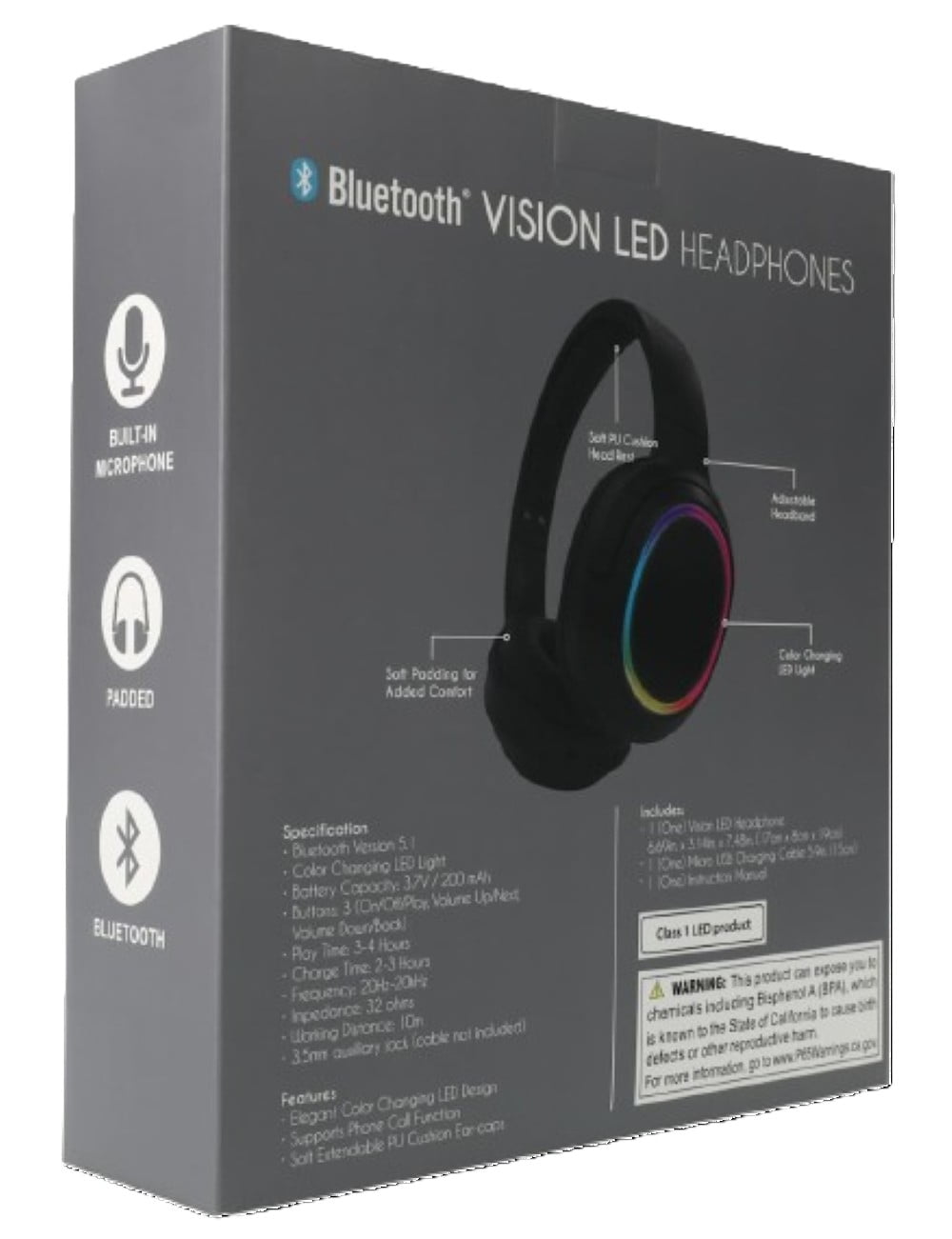 Bluetooth Vision LED Headphones – Wireless Over-Ear with Mic & Color-Changing Lights