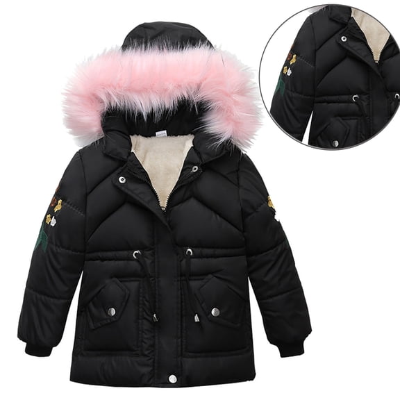 Kids Girls Winter Coat Warm Puffer Jackets Kids Zip up Long Sleeve Kids Warm Winter Coat Outerwear Hooded Jackets 6-7 Years Girl Clothes Fall