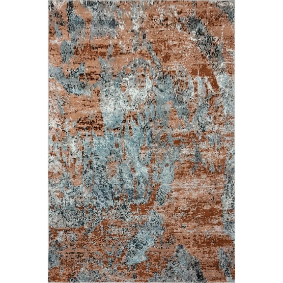 Ox Bay Serene 7' 9" x 9' 6" Rust and Gray Abstract Durable Performance Indoor Area Rug