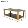 thumbnail image 5 of GZXS 47.5" Black Tempered Glass Coffee Table, 2-Tier Storage Center Table with Asymmetrical Gold Geometric Base and Lower Display Shelf, Modern Artistic Statement Piece for Living Room, 5 of 9