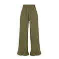 thumbnail image 6 of Wide Leg Linen Pants for Women High Waisted Ruffle Hem Palazzo Pants Boho Summer Casual Loose Flowy Pant Trousers Army Green 2XL, 6 of 7