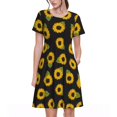 thumbnail image 1 of Bixox Robe d'Été à Manches Courtes pour Femmes Robe Ample Longueur Genou avec Poches-Tournesols, 1 of 7