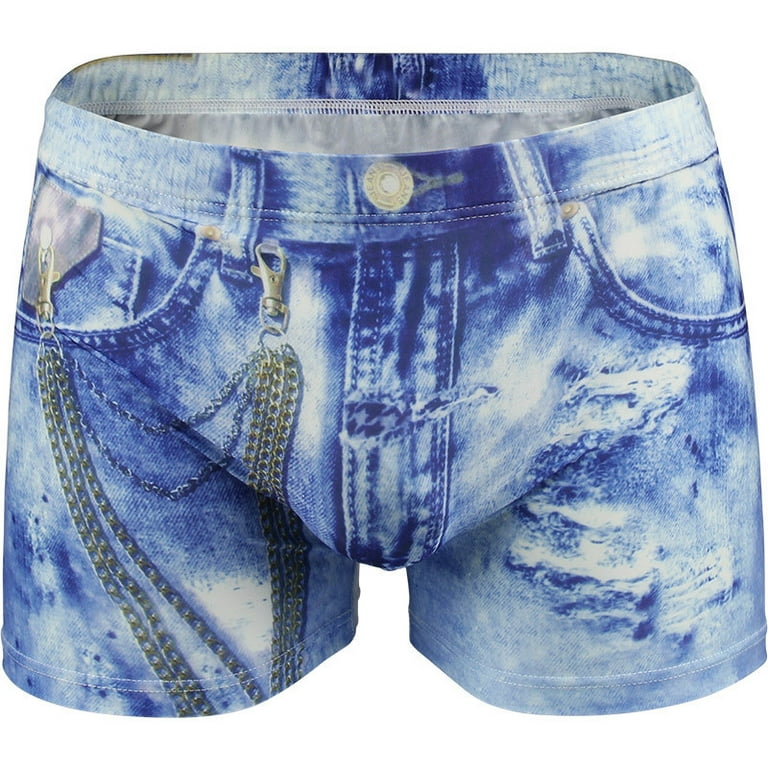 Men's Sexy Fake Jean Underwear 3D Cowboy Printed Smooth Spandex Shorts  Stretch Soft Comfortable Boxer Briefs