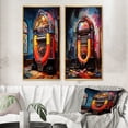 thumbnail image 1 of Designart "Jukeboxes Nostalgic harmonies I" Jukeboxes Framed Wall Art Set Of 2 - Orange Fashion Framed Canvas Set For Living Room Decor, 1 of 6