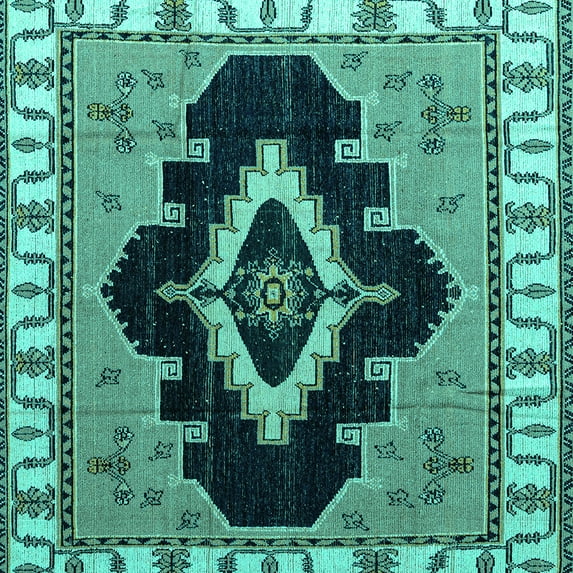 Ahgly Company Machine Washable Indoor Square Abstract Turquoise Blue Modern Area Rugs, 5' Square