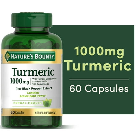 Nature’s Bounty Turmeric 1000mg Capsules with Black Pepper Extract, Supports Antioxidant Health, 60 Count