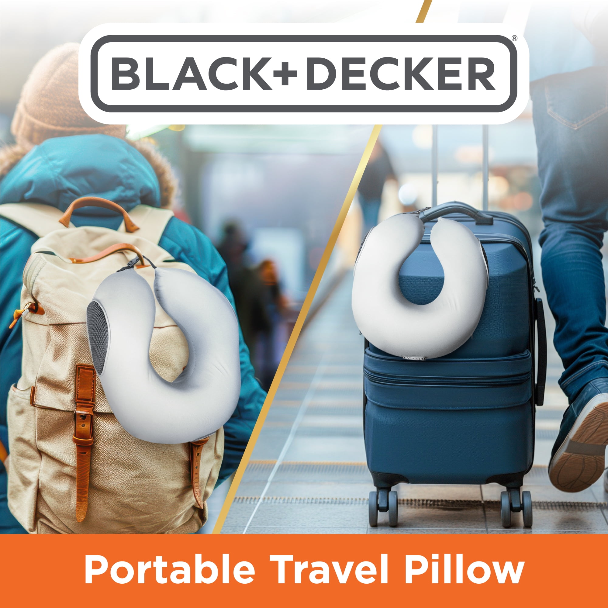 BLACK+DECKER Memory Foam Travel Pillow, Ergonomic Cervical Neck Pillow, Gray