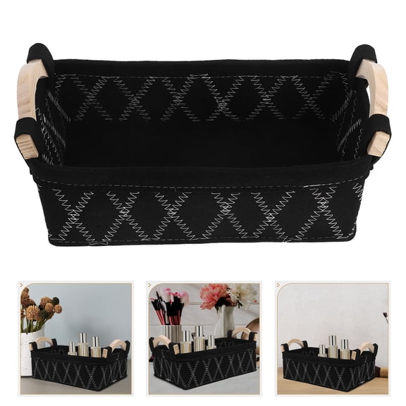 YOSADIER Felt Storage Basket with Wooden Handle, Rectangle Cord Organizer Bin for Office, and Stylish, 1 Piece