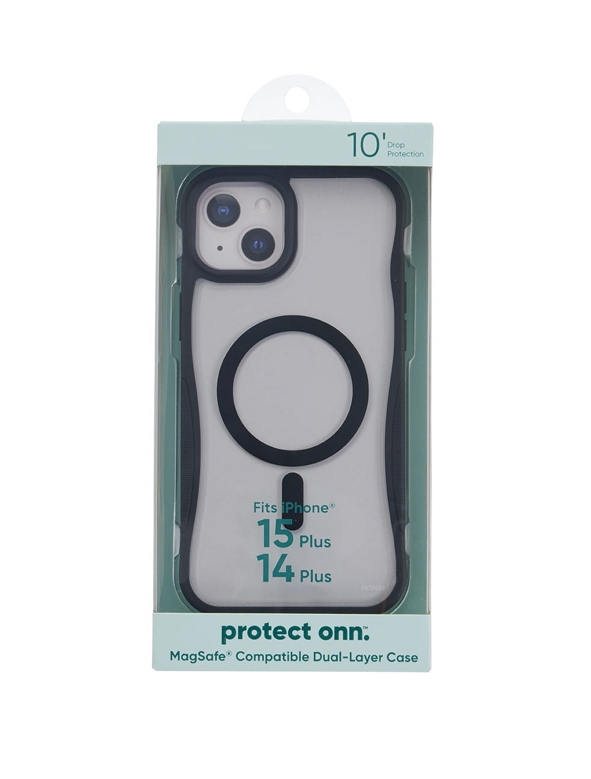 onn. MagSafe Compatible Dual-Layer Phone Case for iPhone 15 Plus / iPhone 14 Plus - Black/Clear