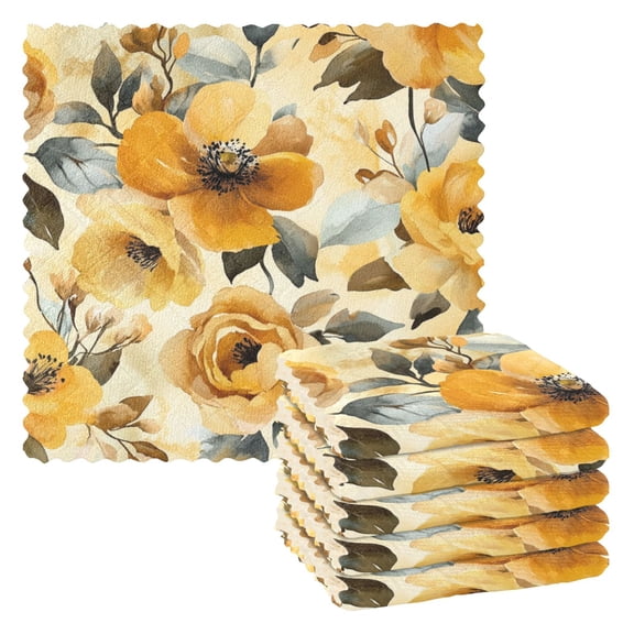 6 Pieces of Kitchen Towels 11x11Inch Kitchen Dish Cloths Kitchen Dish Towels Reuseable Cleaning Cloths Vibrant Yellow Flowers