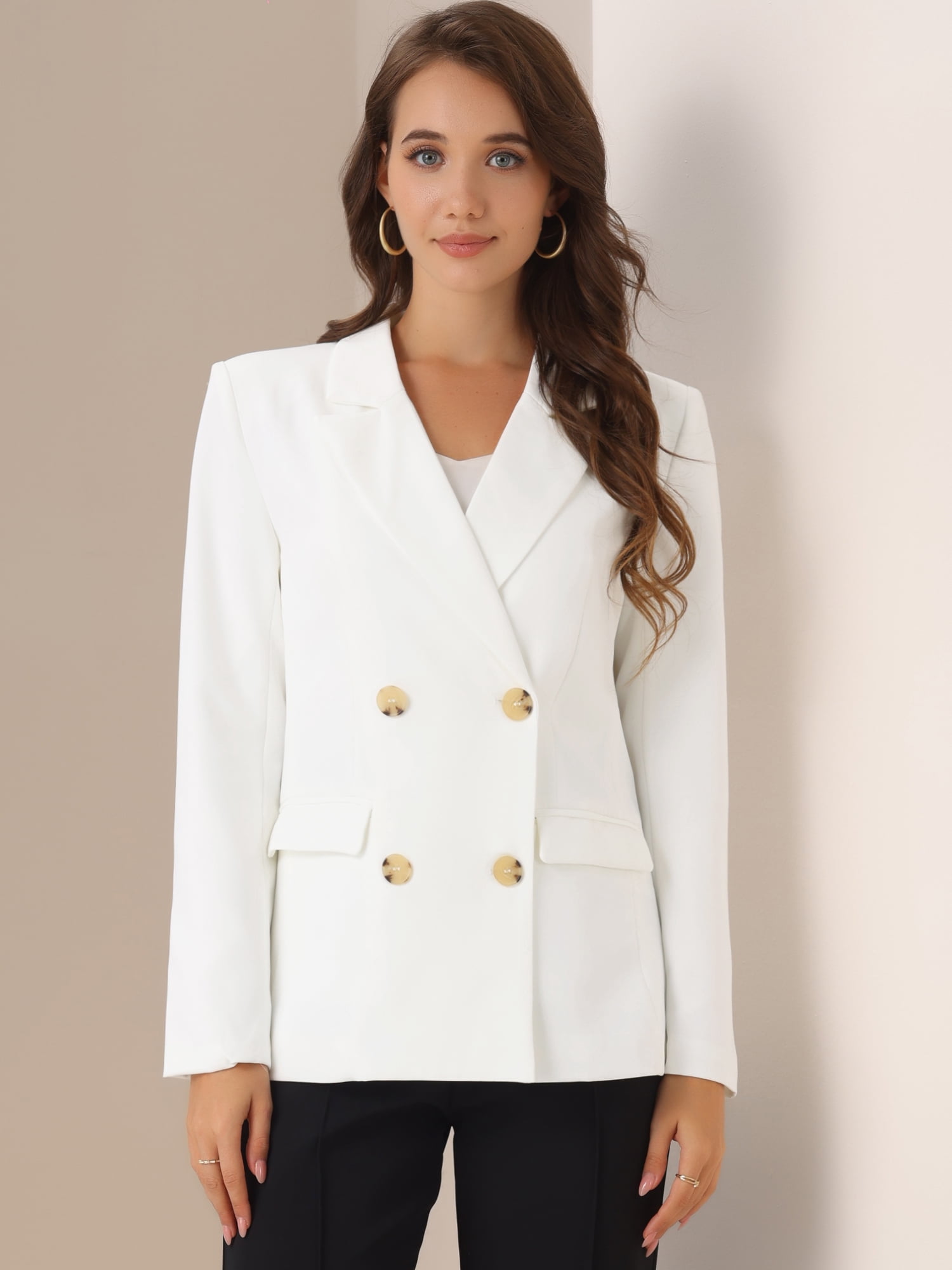 DARING DIVA Women's Plaid Notched Lapel Blazer Jacket XL White-Solid