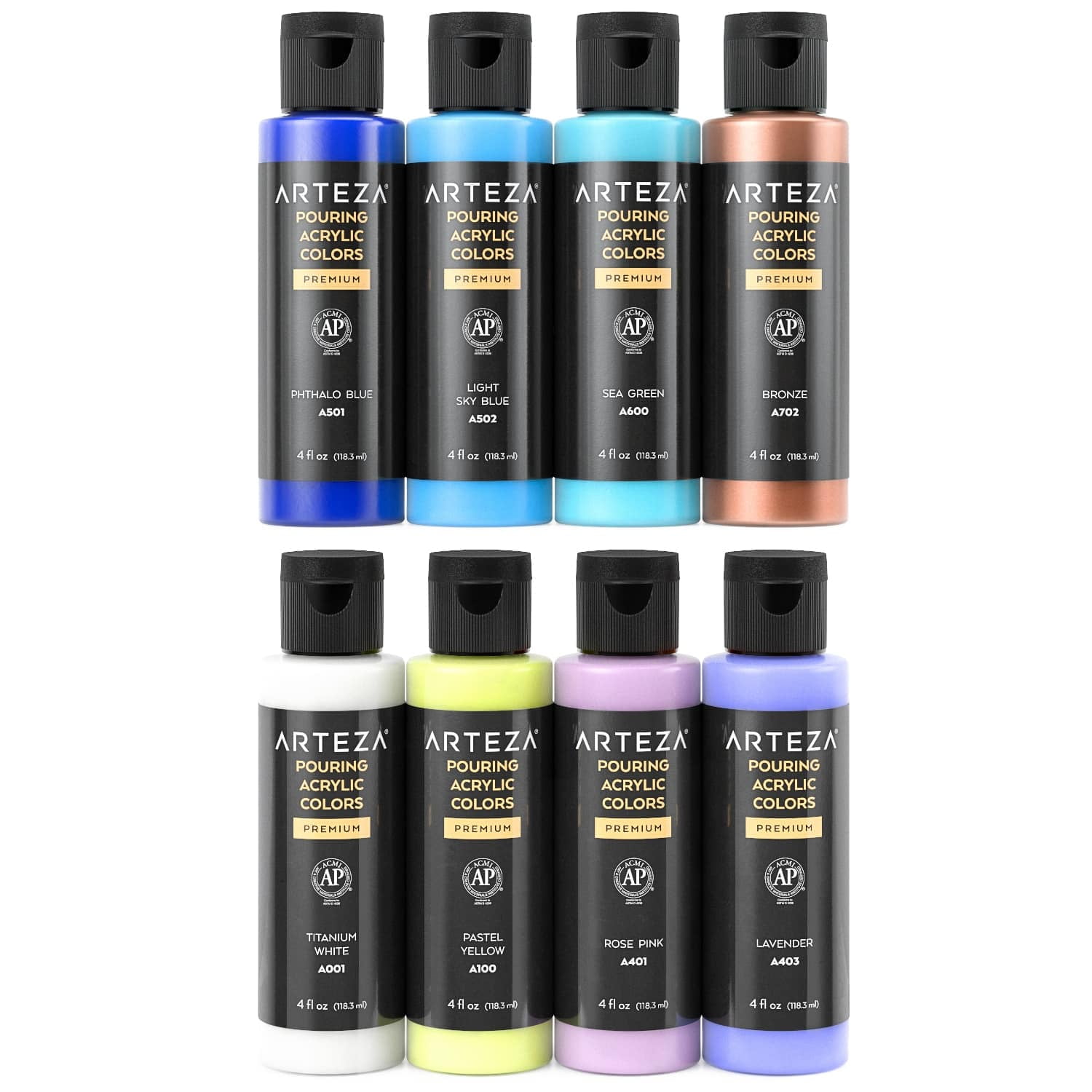 Arteza Acrylic Pouring Paint Kit, 4 oz Bottles Set, Pastel Colors - 8 Pack