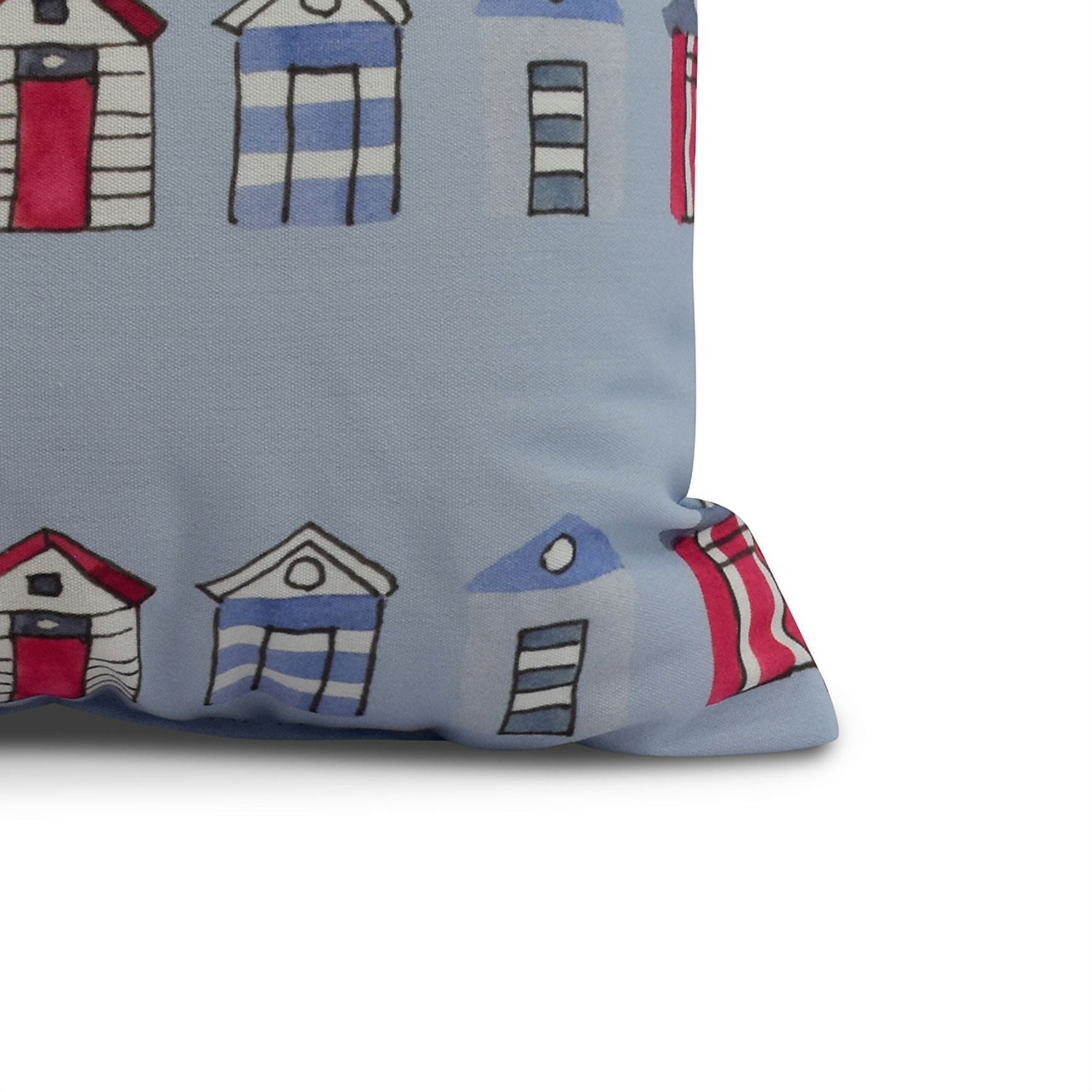 Simply Daisy, 16 x 16inch, Multi Beach Hut, Stripe Print Pillow, Blue