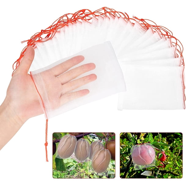 100Pcs Fruit Protection Bags, Garden Netting Bags with Drawstring, Fruit Netting Bags, Fruit Tree Bags, Netting Barrier Bags for Protecting Fruits and Vegetables