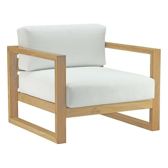 Pemberly Row Solid Teak Wood Outdoor Patio Armchair in Natural/White