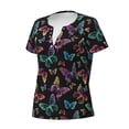 thumbnail image 2 of Goofa Rainbow Butterflies Pattern Womens Deep V Neck Low Cut Tops Casual Summer Short Sleeve Ribbed Knit T-Shirts-XX-Large, 2 of 5