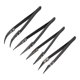 thumbnail image 1 of Juego de pinzas de cerámica de precisión, pinzas rectas, puntiagudas y curvadas de acero inoxidable 430, negras, 4 piezas, 1 of 3