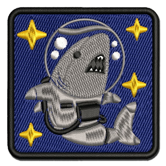 Shark Astronaut Floating in Space Applique Multi-Color Embroidered Iron-On Patch - 2.5 Inch Small