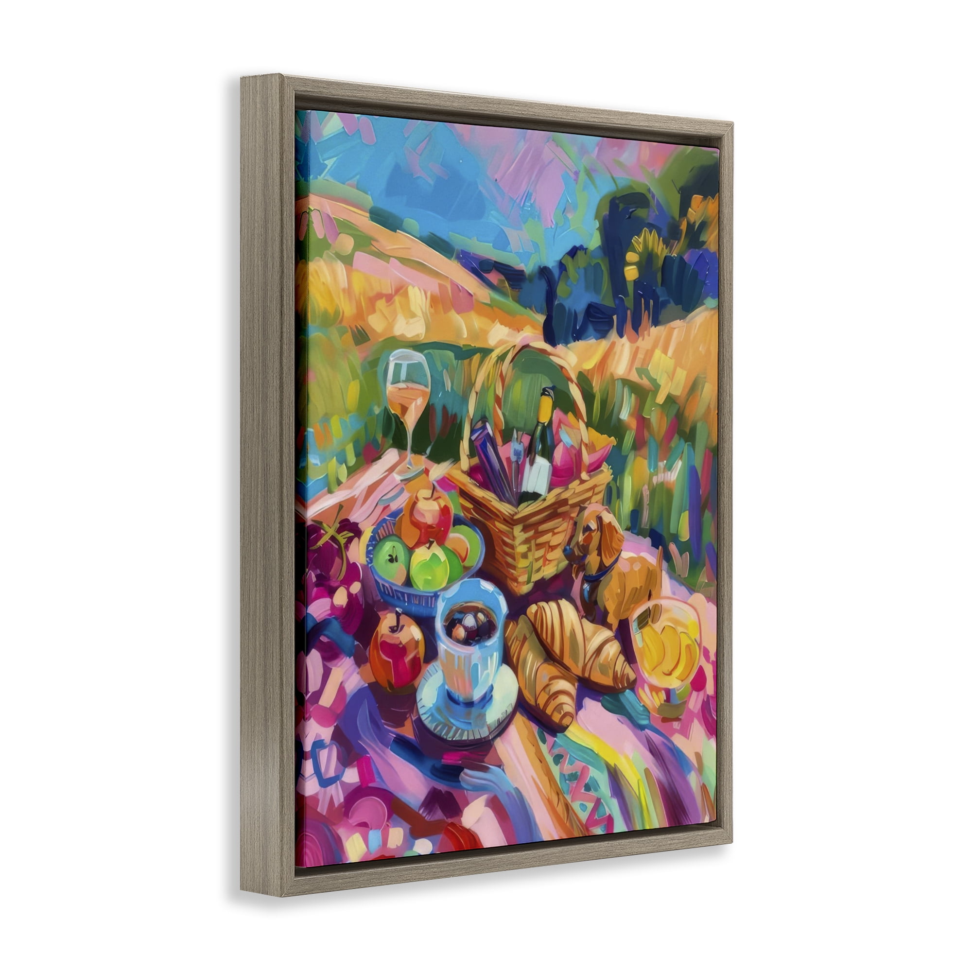 Stupell Industries Bright Impressionist Picnic Food & Beverage Painting Brown Floater Framed Canvas Art Print Wall Art, 17 x 21