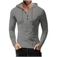 thumbnail image 2 of Fashion YLSDY Mens Waffle Shirts Hoodies Slim Fit Long Sleeve V Neck Golf Henley Shirts Hooded Solid Retro Spring Fall Trendy Tops Gray XXXL, 2 of 5