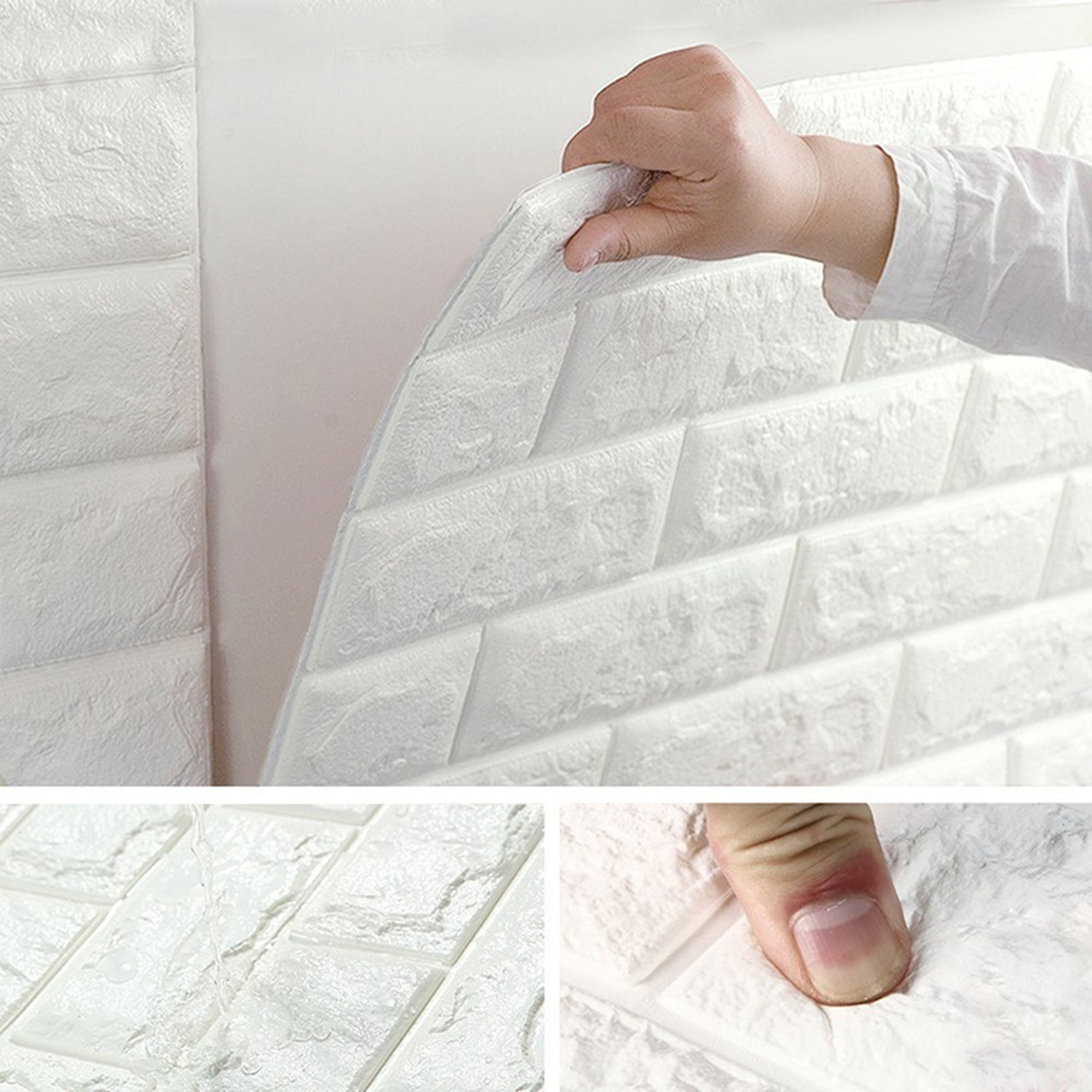 White Foam Brick 3D Wall Panels Peel and Stick Wallpaper Adhesive Textured Brick Tiles Waterproof Brick Pattern Wall Stickers Bedroom Living Room Background Decorative for Home Decor - image 5 of 7