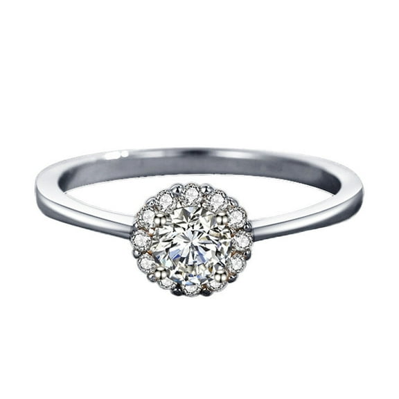 Women Ring Small Diamond Zircon Index Finger Bud Design White Gold Plated Fashion Jewelry Gift Elegant Sparkly