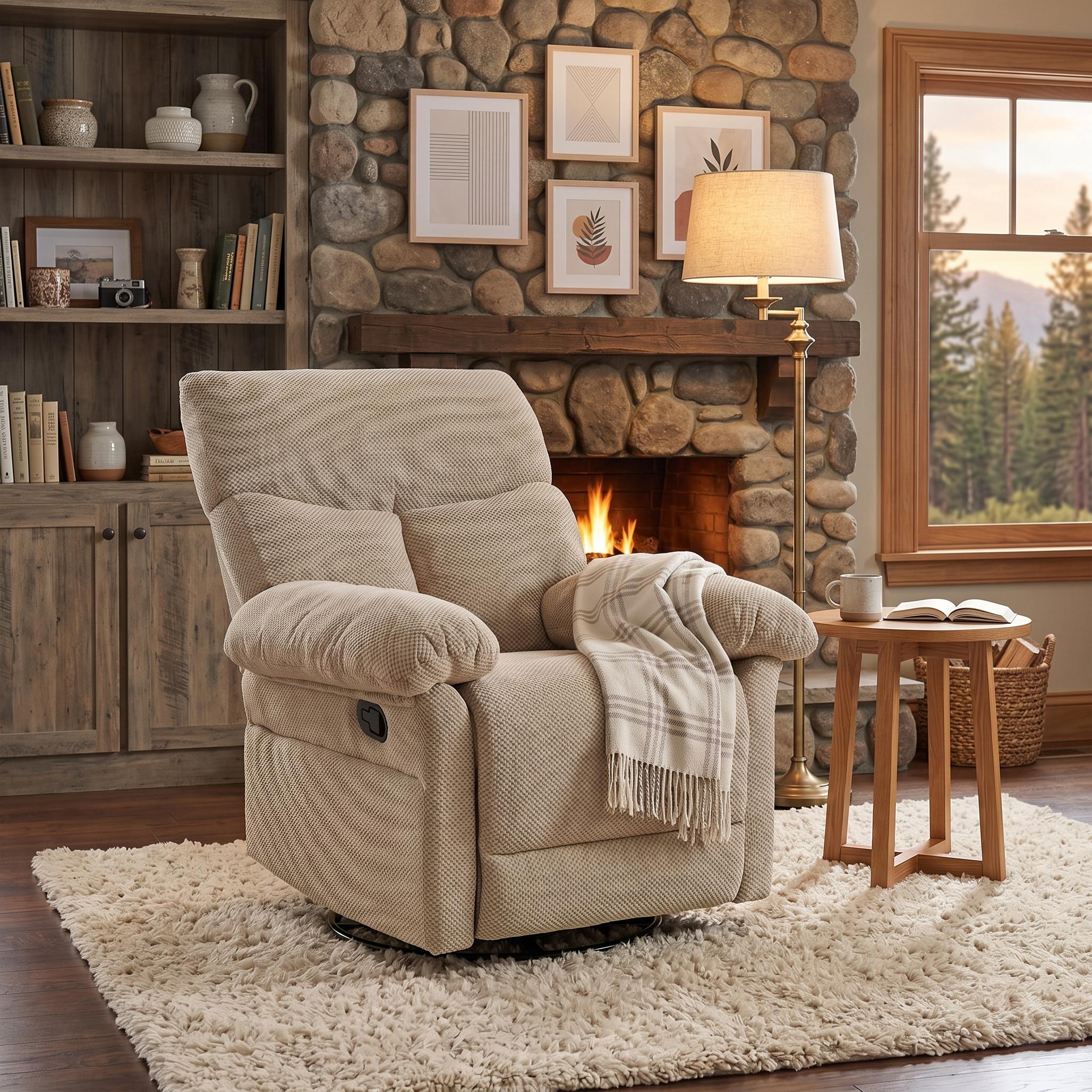 Homy Casa Swivel Rocking Recliner, 360 Manual Chair for Living Room, Nursery and Home Office, Beige